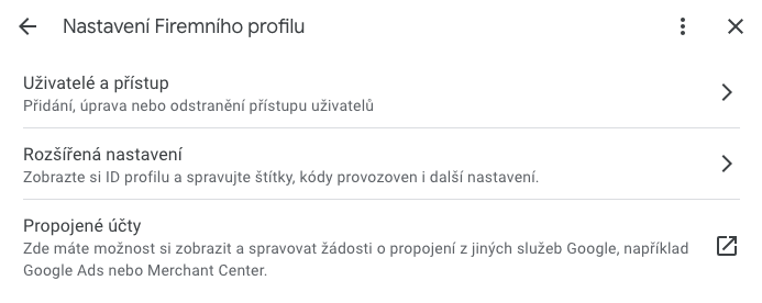 Google Business Profile - nastavení přístupu