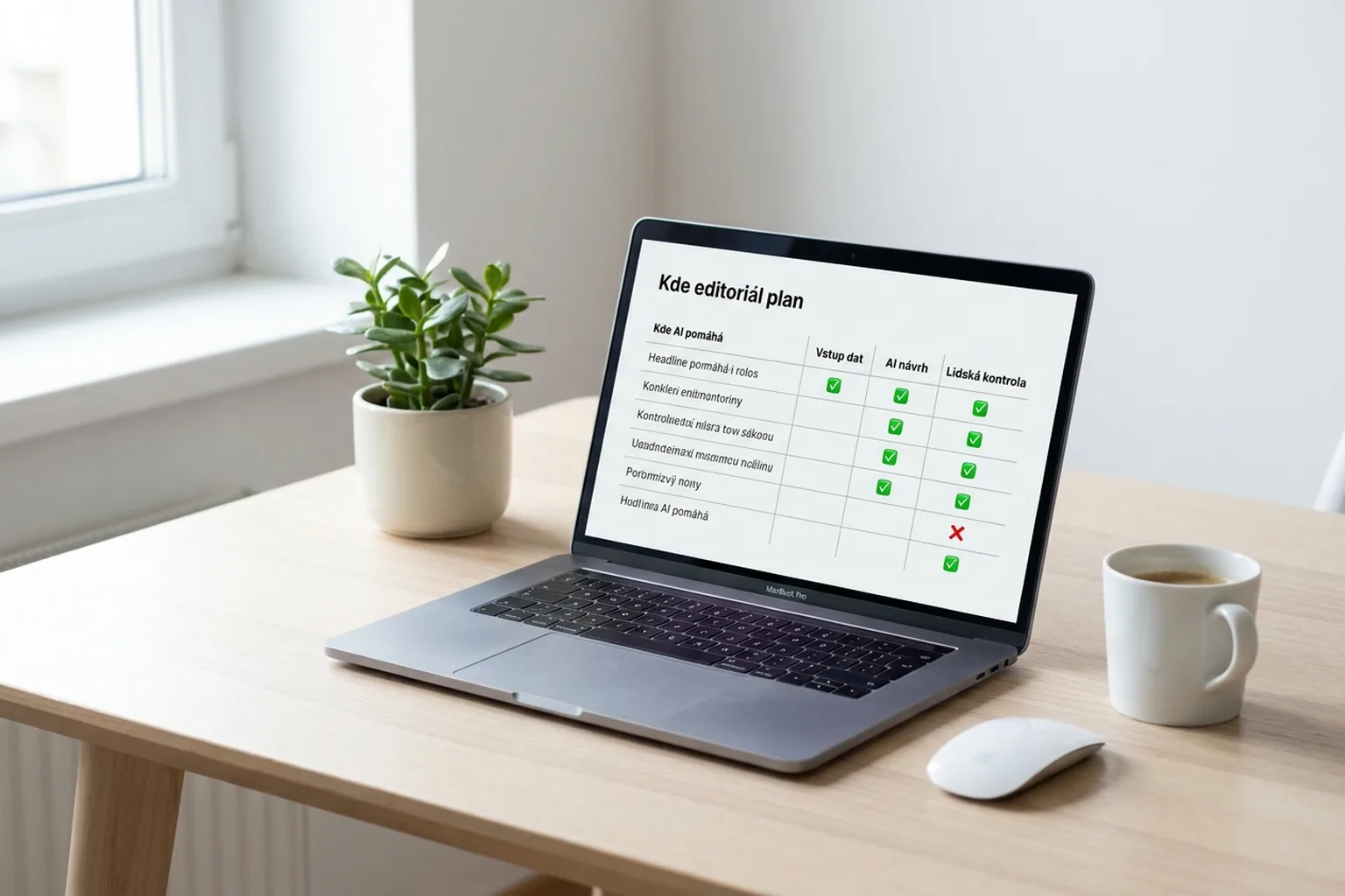 Notebook na stole s přehledem, kde AI v marketingu pomáhá